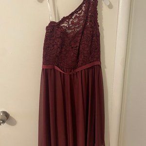 Burgundy David's Bridal One Shoulder Dress